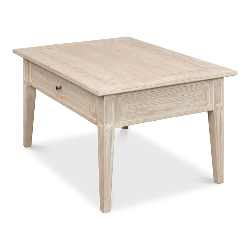 Ibiza Pine Wood Coffee Table with Checkerboard Parquet Inlay