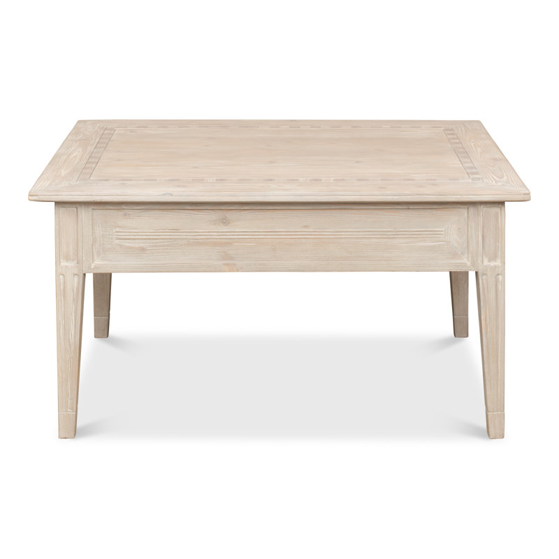 Ibiza Pine Wood Coffee Table with Checkerboard Parquet Inlay