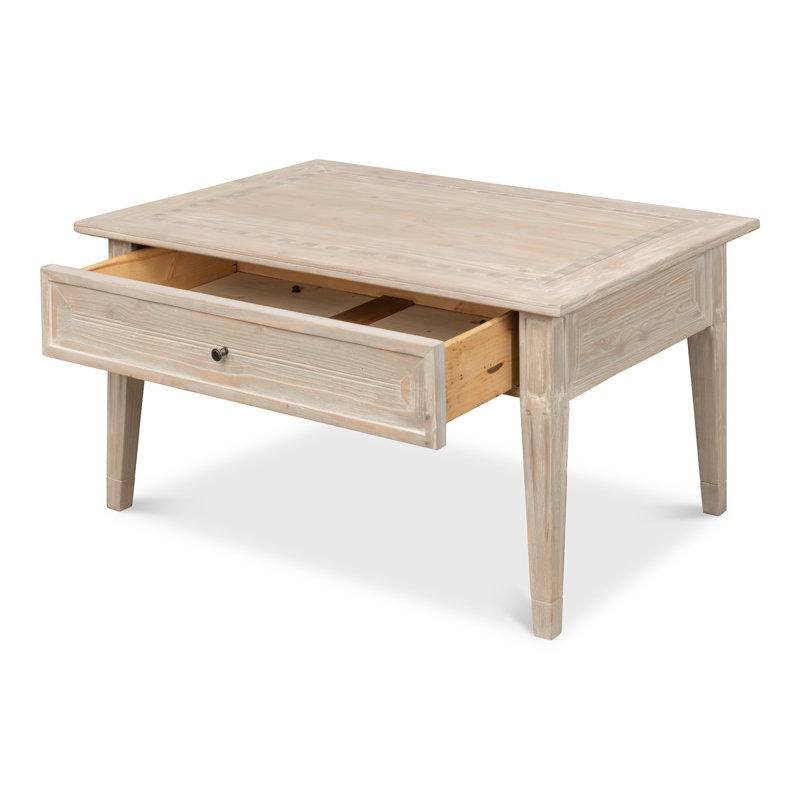 Ibiza Pine Wood Coffee Table with Checkerboard Parquet Inlay