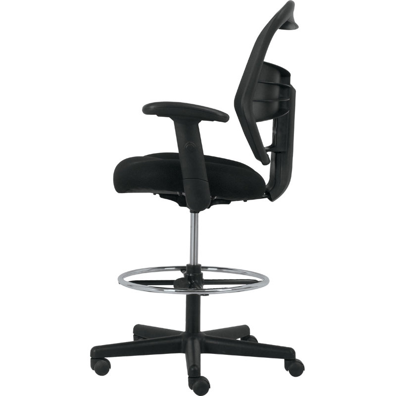 Adjustable High-Back Black Mesh Task Stool with Lumbar Support