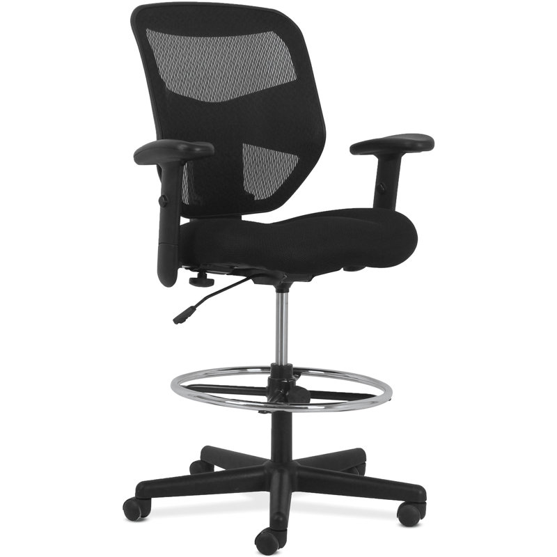 Adjustable High-Back Black Mesh Task Stool with Lumbar Support