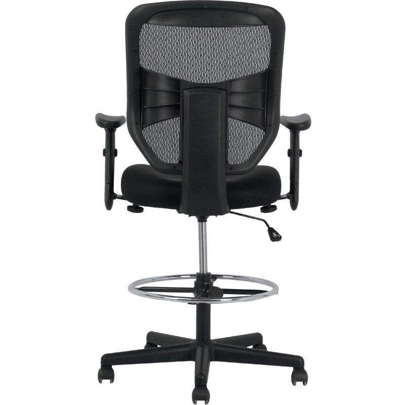 Adjustable High-Back Black Mesh Task Stool with Lumbar Support