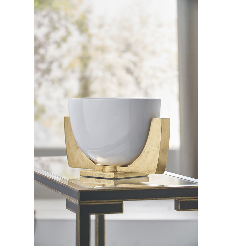 Gloss White Porcelain Bowl with Gold Stand