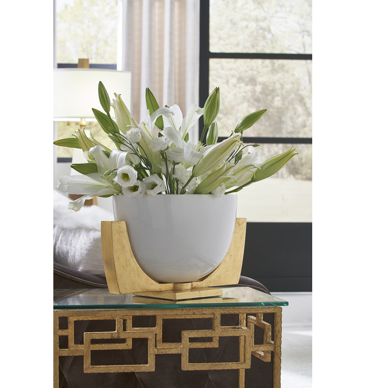 Gloss White Porcelain Bowl with Gold Stand