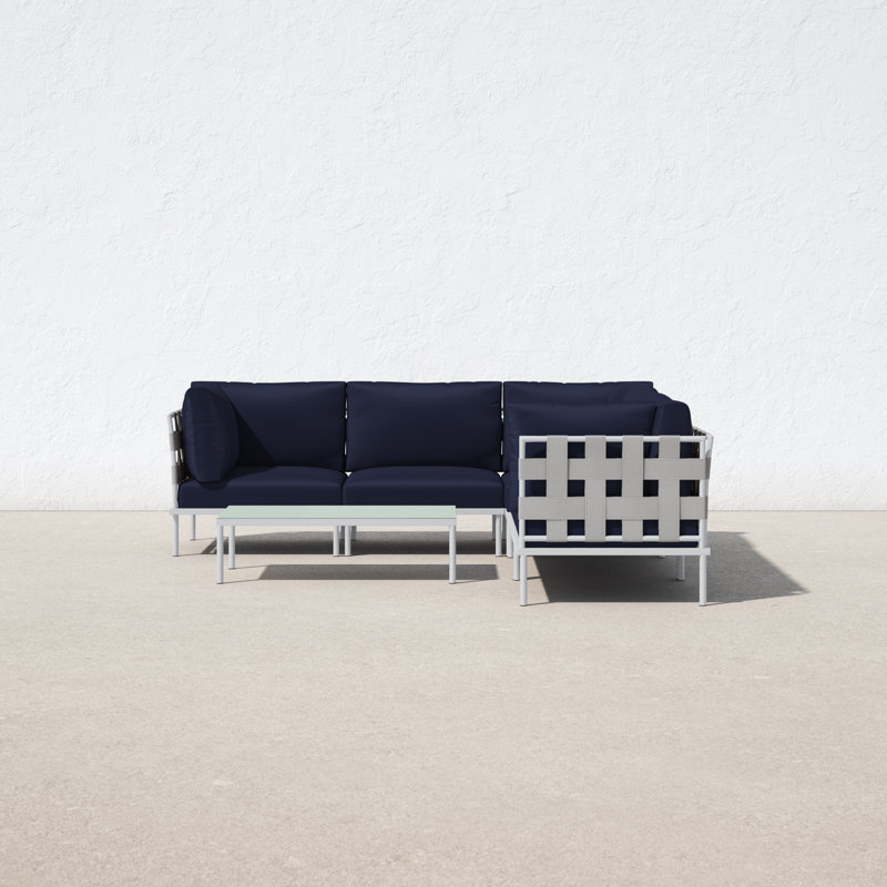 Harmony 6-Piece Gray Navy Sunbrella Aluminum Outdoor Sectional Sofa Set