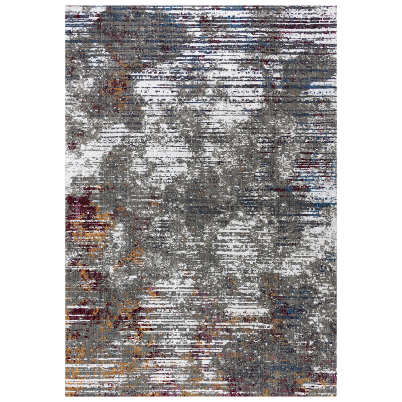 Gray Abstract Hand-Knotted 9' x 12' Synthetic Area Rug