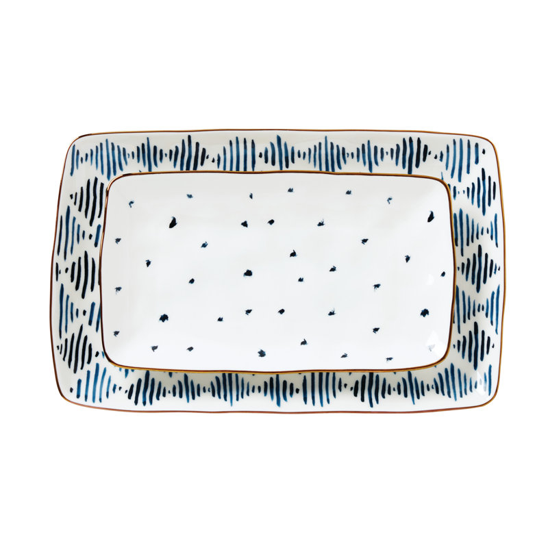 Blue and White Ceramic Rectangular Nesting Platter Set