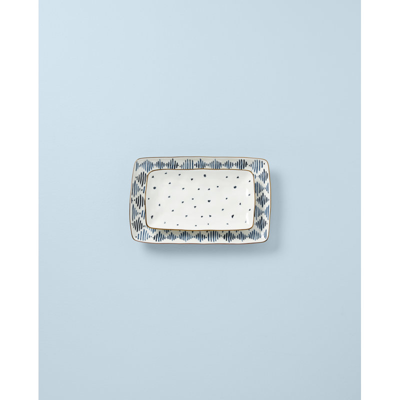 Blue and White Ceramic Rectangular Nesting Platter Set
