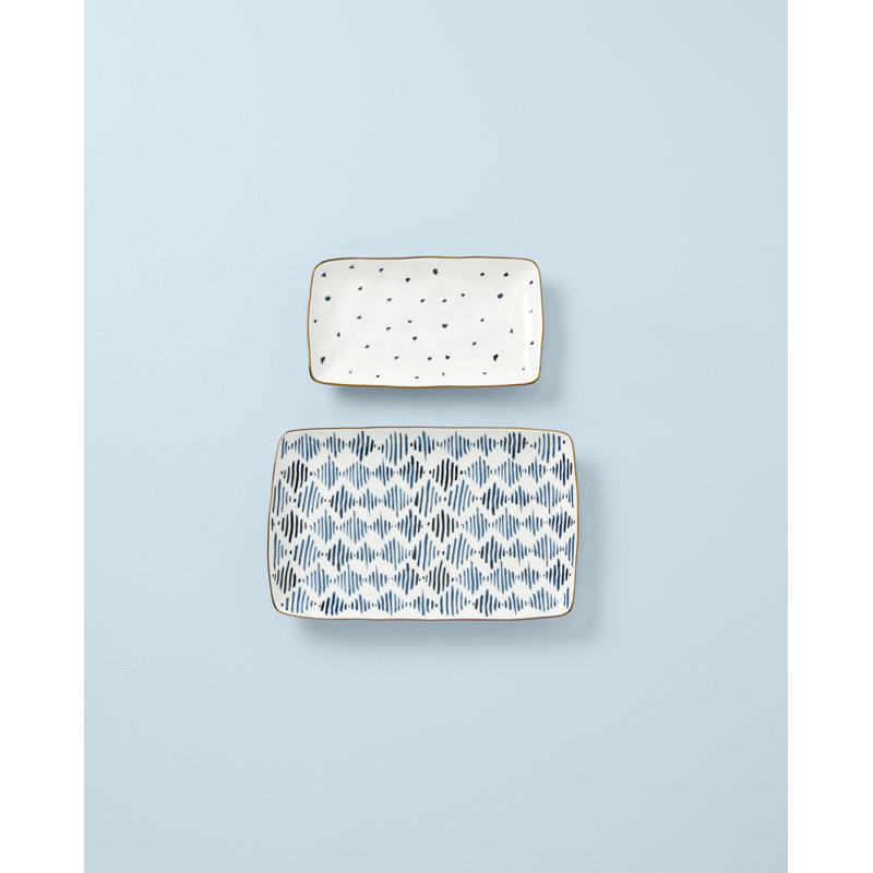 Blue and White Ceramic Rectangular Nesting Platter Set