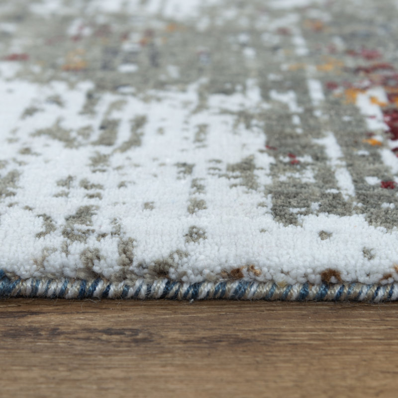 Gray Abstract Hand-Knotted 9' x 12' Synthetic Area Rug