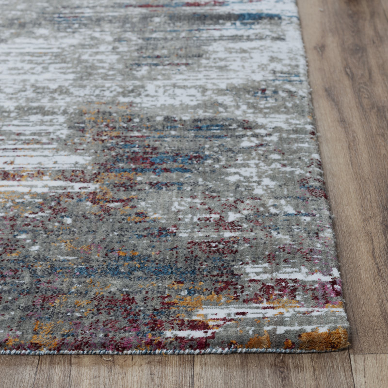 Gray Abstract Hand-Knotted 9' x 12' Synthetic Area Rug