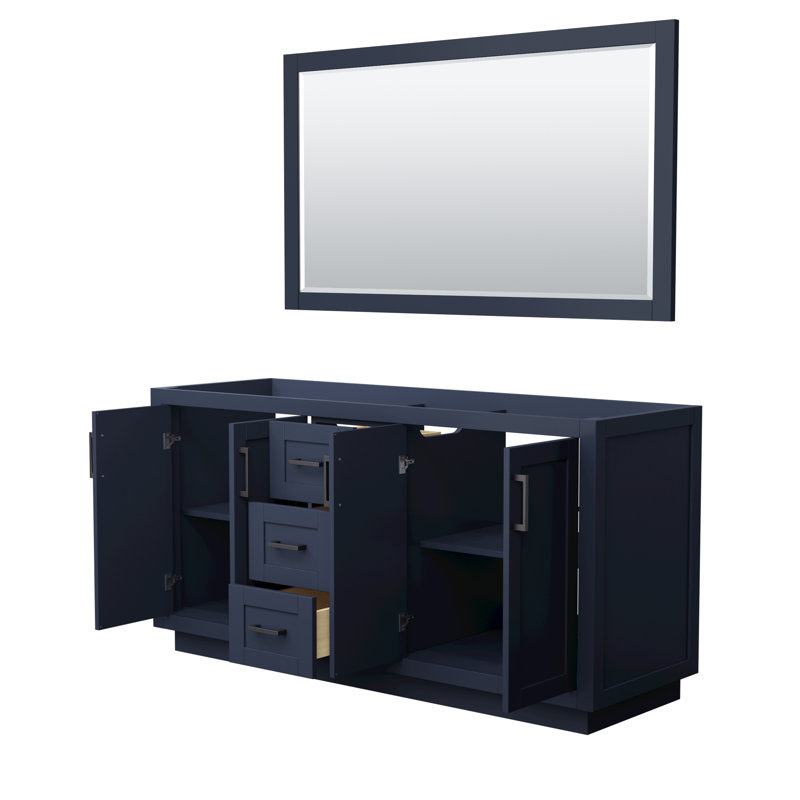 Miranda 66" Dark Blue Double Bathroom Vanity with Matte Black Trim