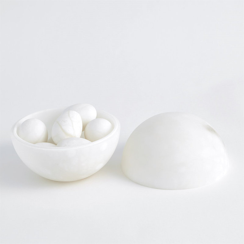 White Alabaster Carved Sphere Storage Box