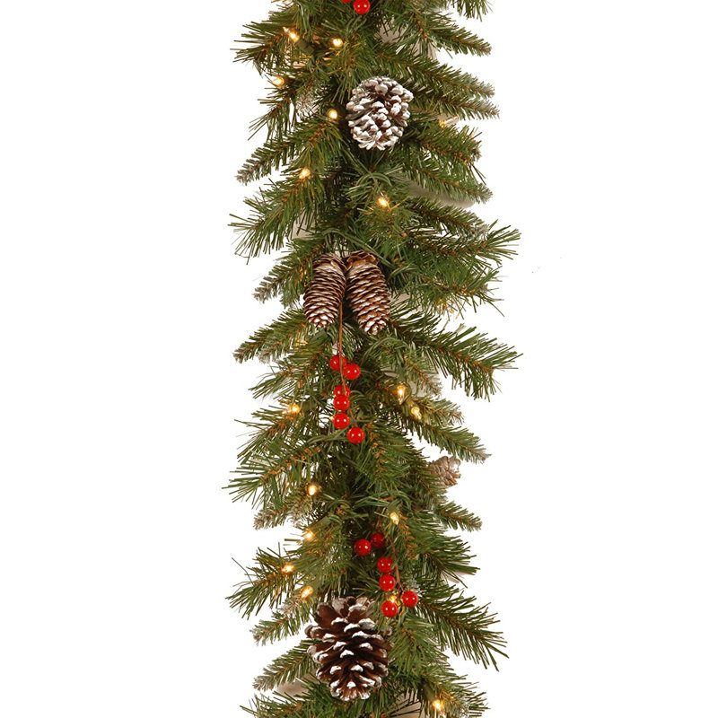 9-Foot Green Artificial Garland with Pine Cones and Red Berries