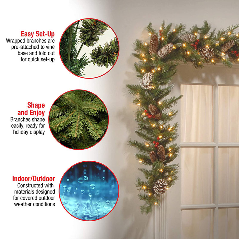 9-Foot Green Artificial Garland with Pine Cones and Red Berries