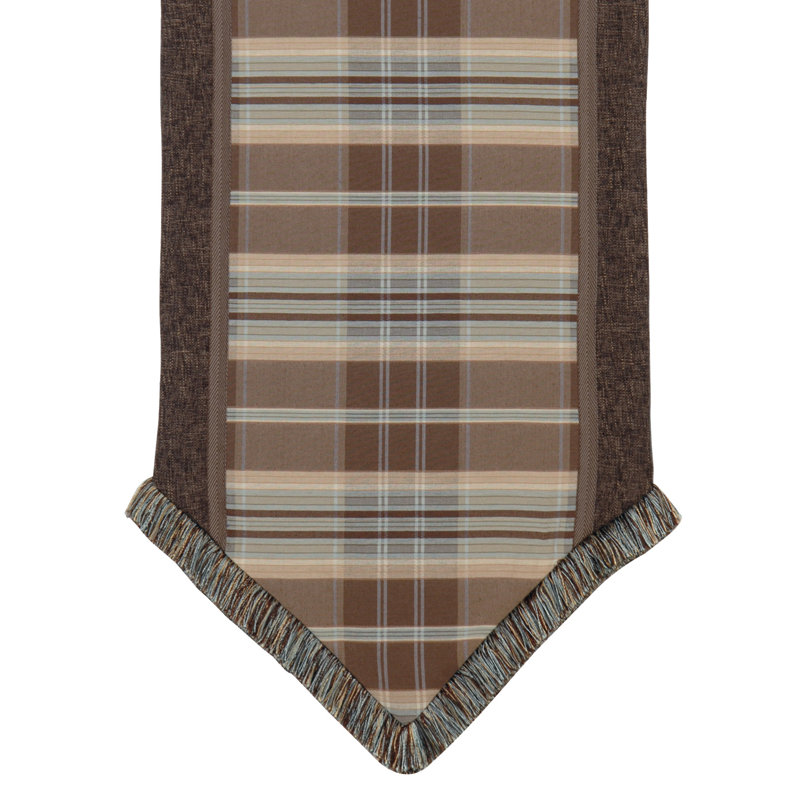 Powell Dalton Mocha and Spa Blue Polyester Table Runner