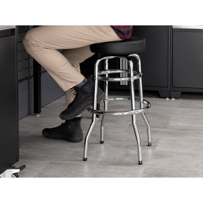 Chrome-Base Matte Black Swivel Adjustable Height Stool with Foam Padding