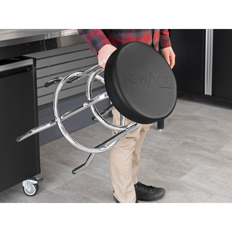 Chrome-Base Matte Black Swivel Adjustable Height Stool with Foam Padding