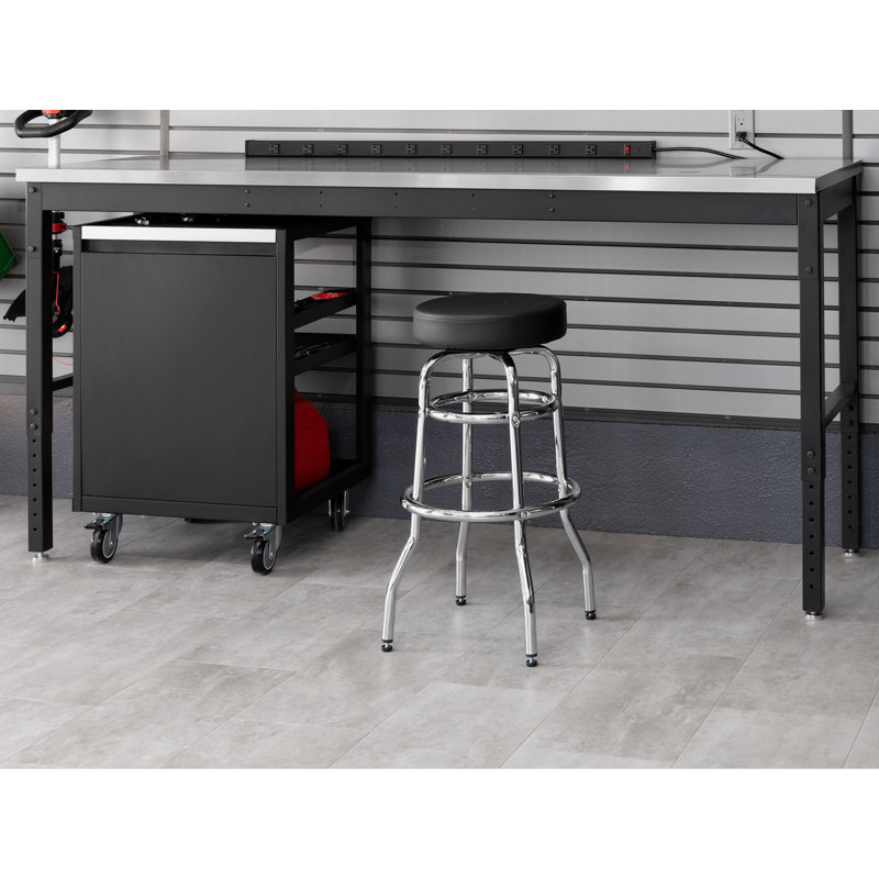 Chrome-Base Matte Black Swivel Adjustable Height Stool with Foam Padding