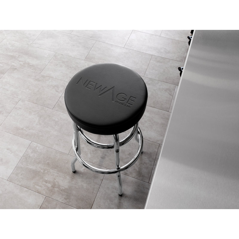 Chrome-Base Matte Black Swivel Adjustable Height Stool with Foam Padding