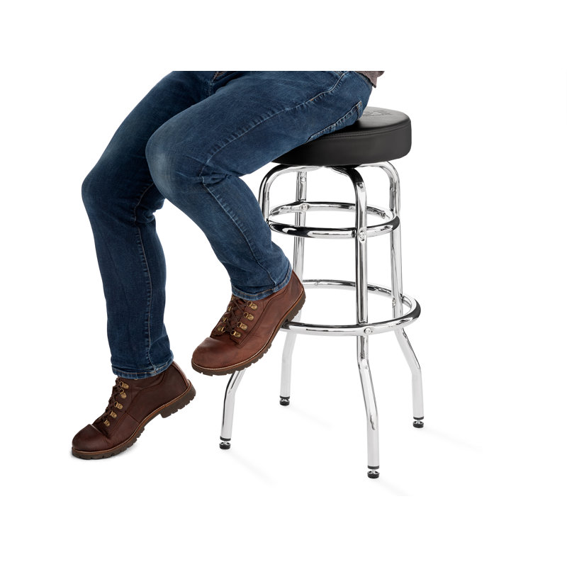 Chrome-Base Matte Black Swivel Adjustable Height Stool with Foam Padding
