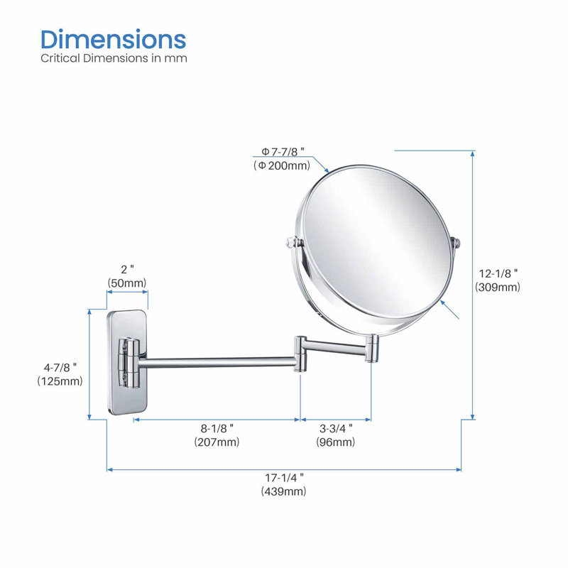 Matte Black 7.88'' Round Metal Wall Mirror with Swing Arm and Magnification