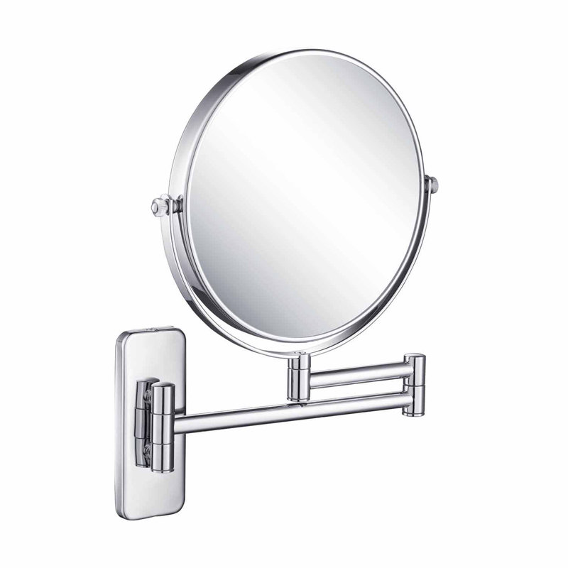 Matte Black 7.88'' Round Metal Wall Mirror with Swing Arm and Magnification