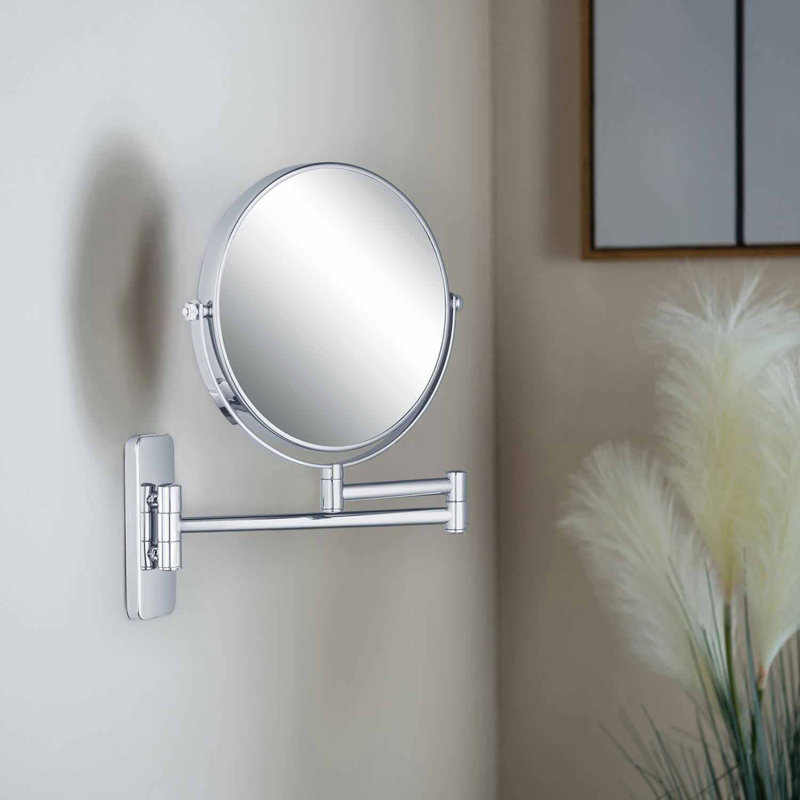 Matte Black 7.88'' Round Metal Wall Mirror with Swing Arm and Magnification