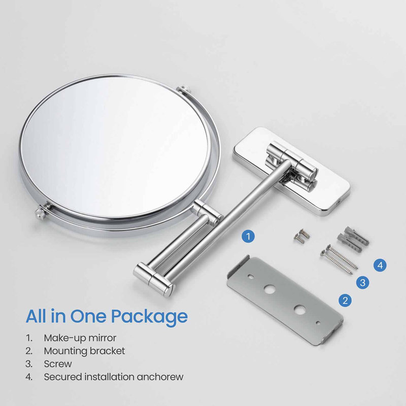 Matte Black 7.88'' Round Metal Wall Mirror with Swing Arm and Magnification