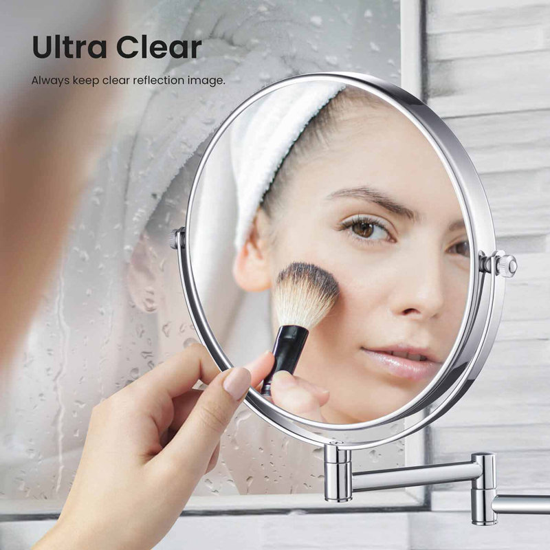 Matte Black 7.88'' Round Metal Wall Mirror with Swing Arm and Magnification