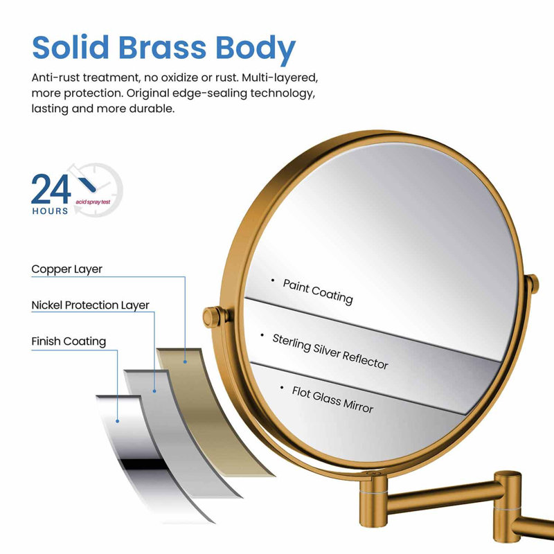 Matte Black 7.88'' Round Metal Wall Mirror with Swing Arm and Magnification