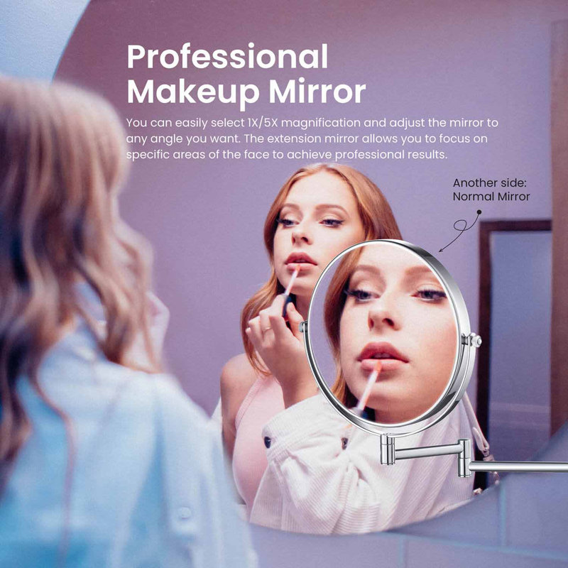 Matte Black 7.88'' Round Metal Wall Mirror with Swing Arm and Magnification