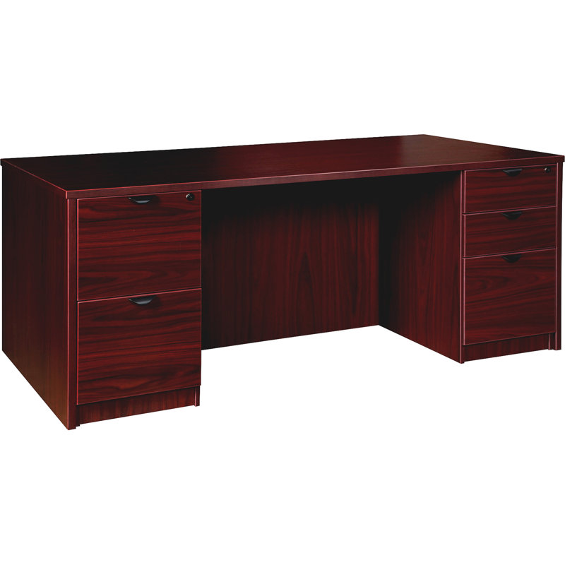 Mahogany Laminate Executive Desk with Filing Cabinets