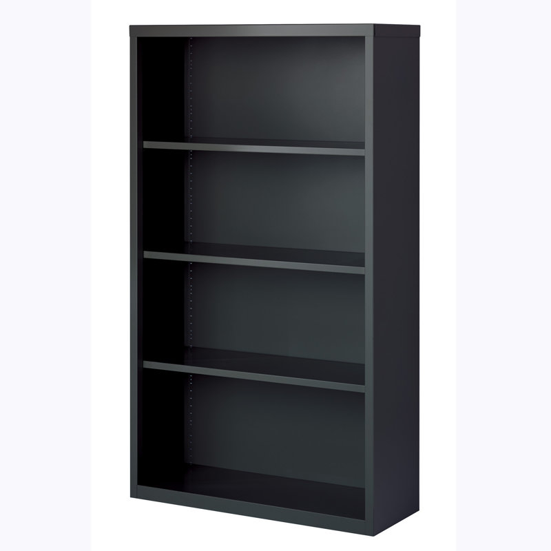 Adjustable White Steel 4-Shelf Bookcase with Cubes
