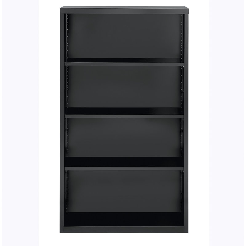 Adjustable White Steel 4-Shelf Bookcase with Cubes