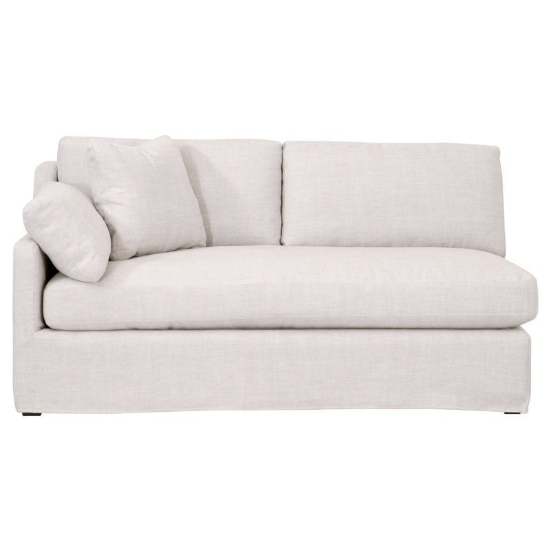 Bisque Linen and Espresso Wood Sloped Arm Sofa with Removable Cushions