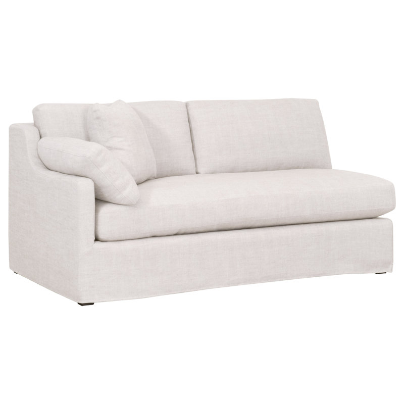 Bisque Linen and Espresso Wood Sloped Arm Sofa with Removable Cushions