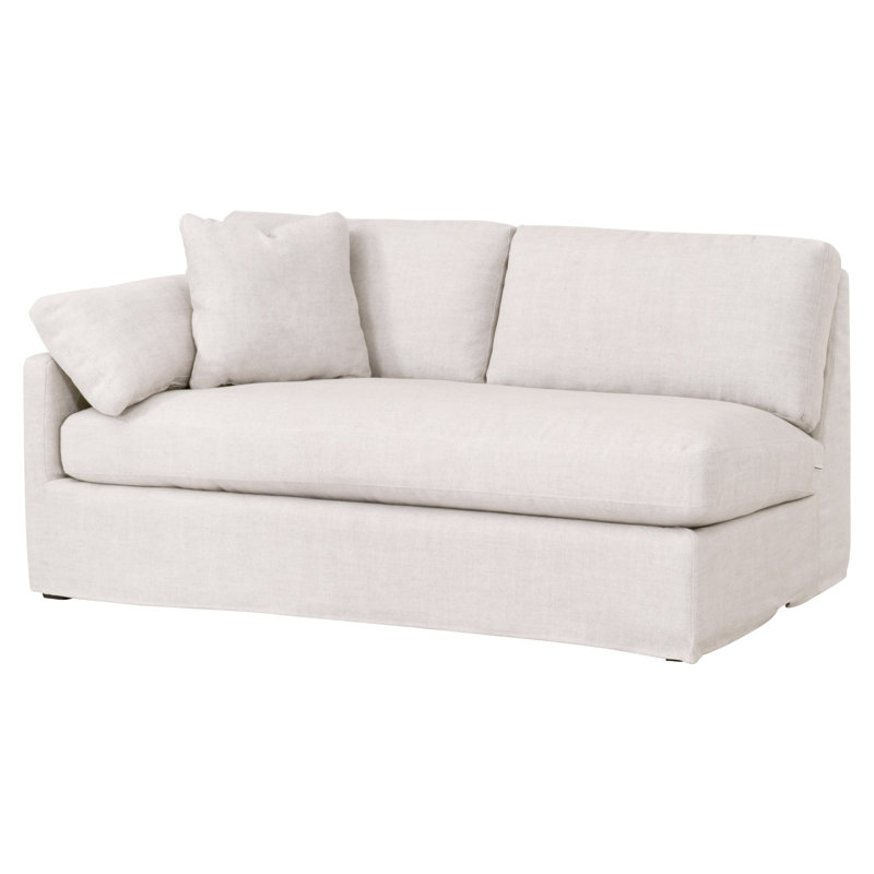 Bisque Linen and Espresso Wood Sloped Arm Sofa with Removable Cushions