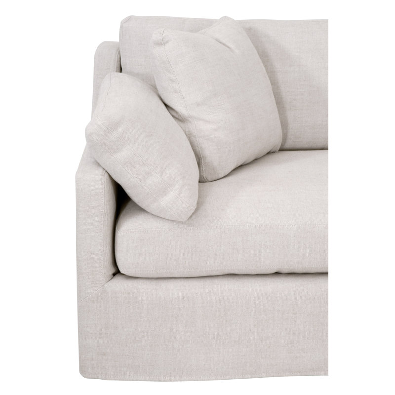 Bisque Linen and Espresso Wood Sloped Arm Sofa with Removable Cushions