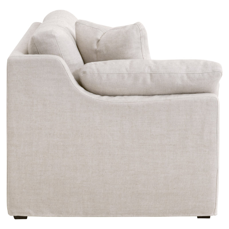 Bisque Linen and Espresso Wood Sloped Arm Sofa with Removable Cushions
