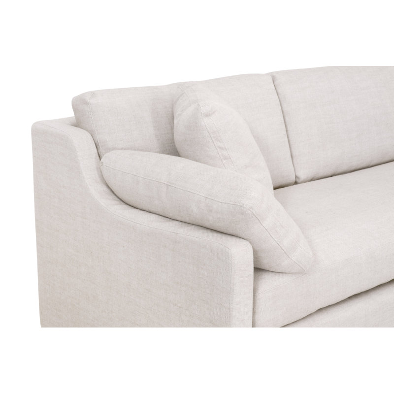 Bisque Linen and Espresso Wood Sloped Arm Sofa with Removable Cushions