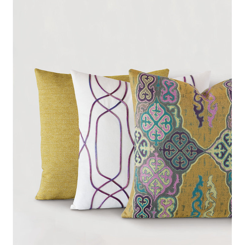 White Linen Square Throw Pillow with Raspberry Applique