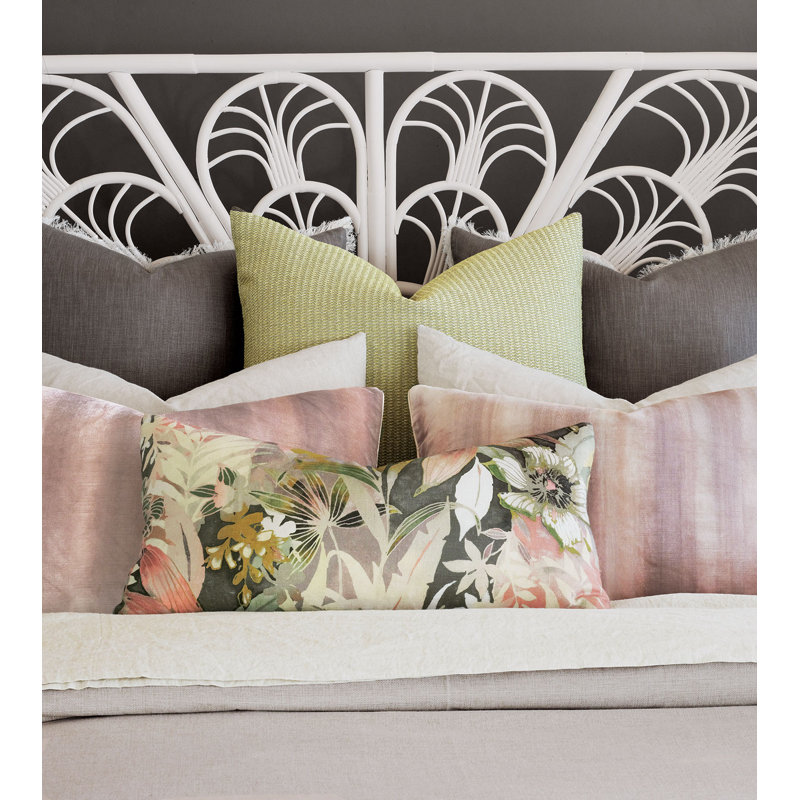 Floral Linen Blend Rectangular Lumbar Accent Pillow