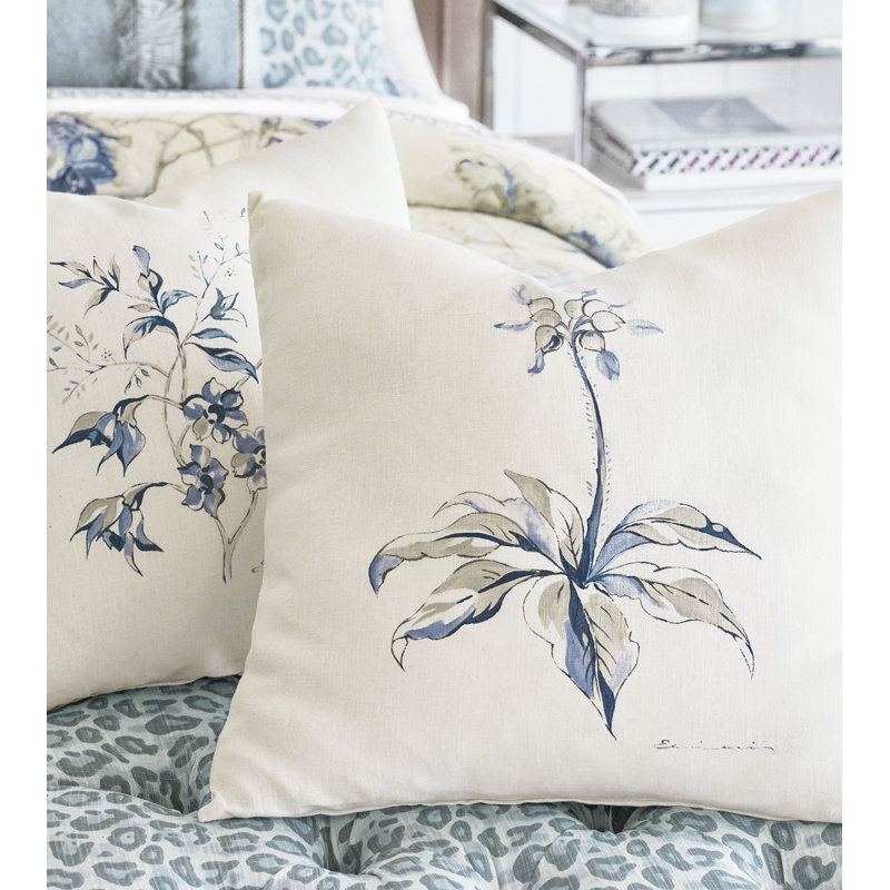 Hand-Painted Off-White Linen Square Throw Pillow with Zipper Closure
