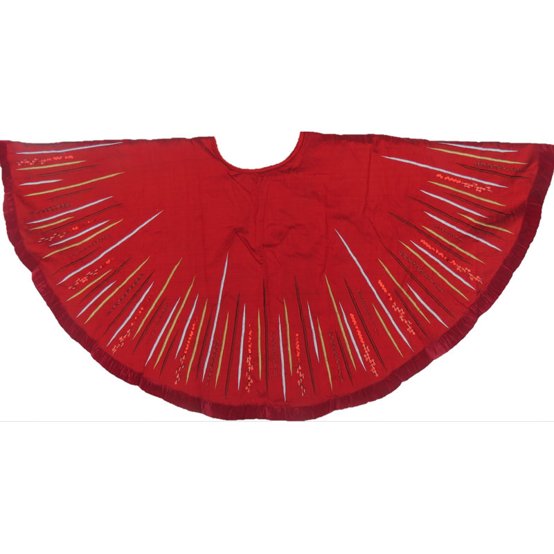 Red Silk Hand-Beaded Starburst Christmas Tree Skirt