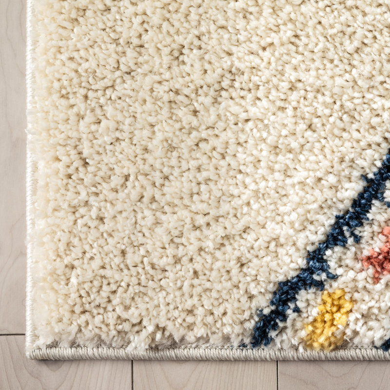 Ivory Geometric Shag Kids Rug, Easy Care Synthetic 8' x 10'