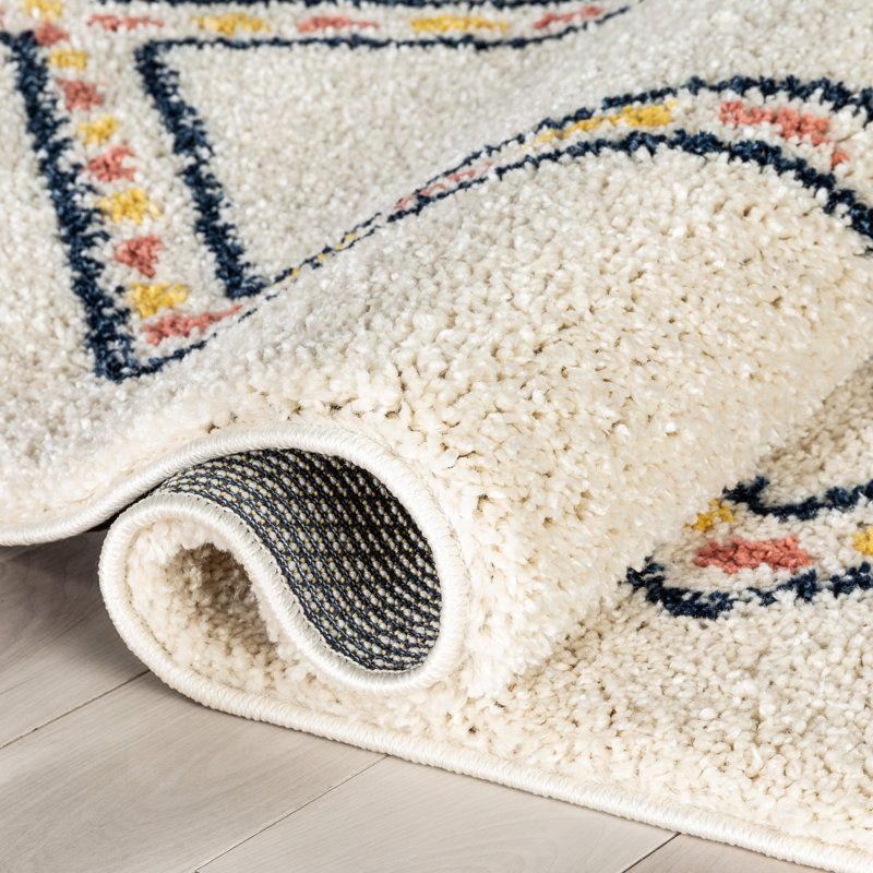 Ivory Geometric Shag Kids Rug, Easy Care Synthetic 8' x 10'