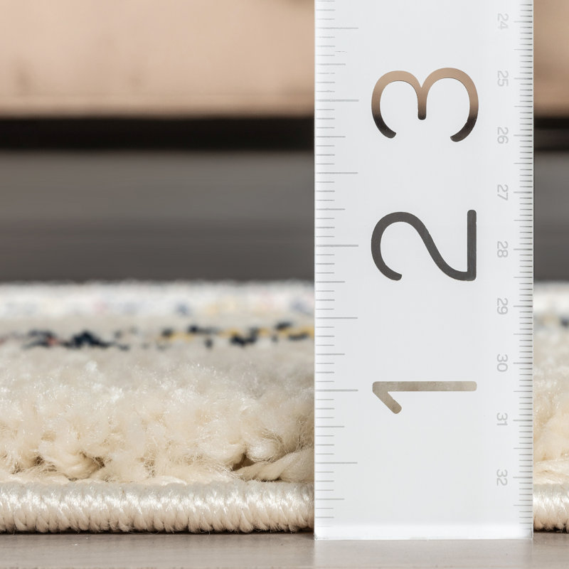 Ivory Geometric Shag Kids Rug, Easy Care Synthetic 8' x 10'