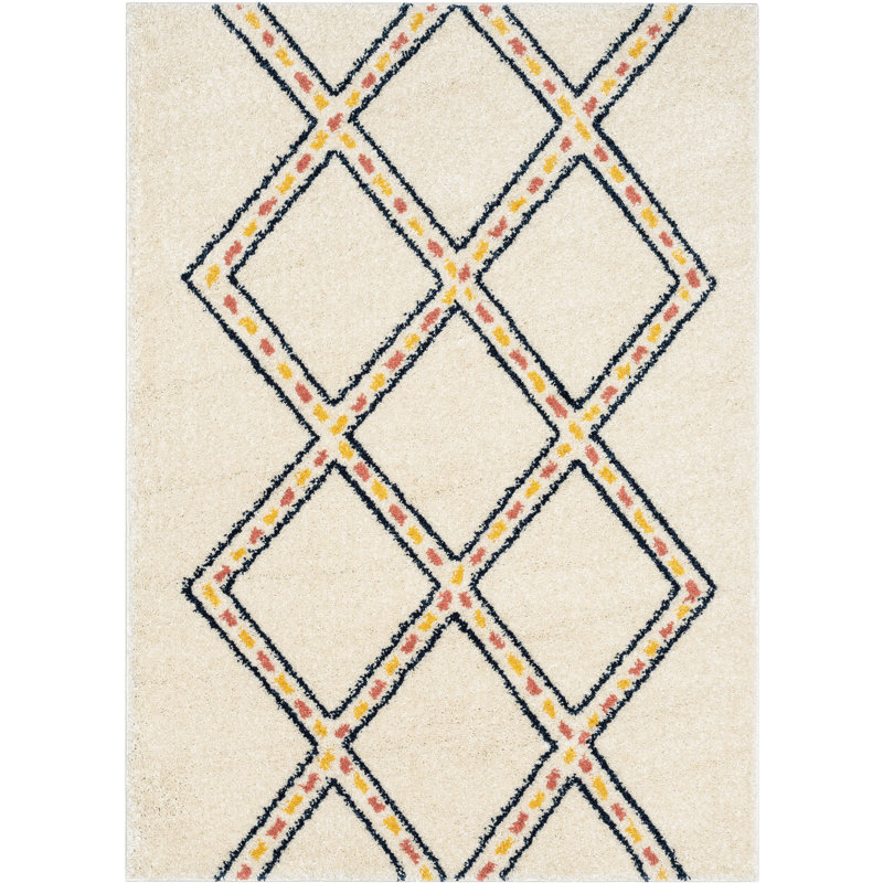 Ivory Geometric Shag Kids Rug, Easy Care Synthetic 8' x 10'