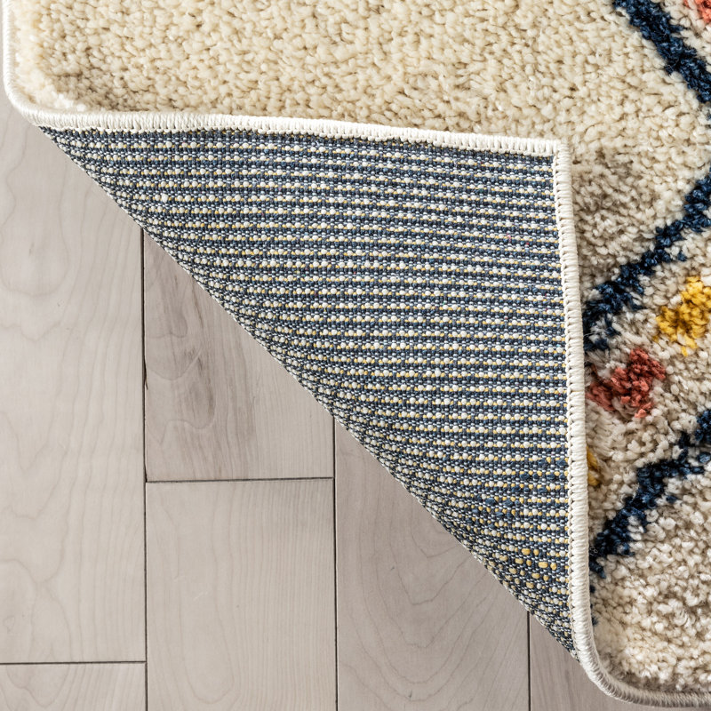 Ivory Geometric Shag Kids Rug, Easy Care Synthetic 8' x 10'